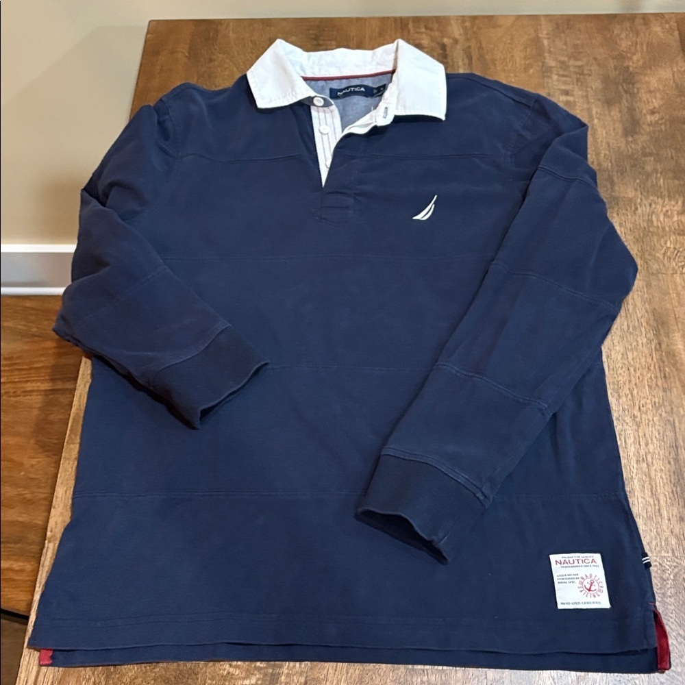 Nautica polo long sleeve shirt. Rugby. Dark blue. Medium